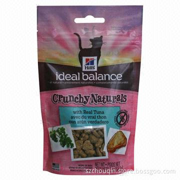 Stand-up Plastic Bag with Zip Lock for Cat Food, with Superior Barrier Performance